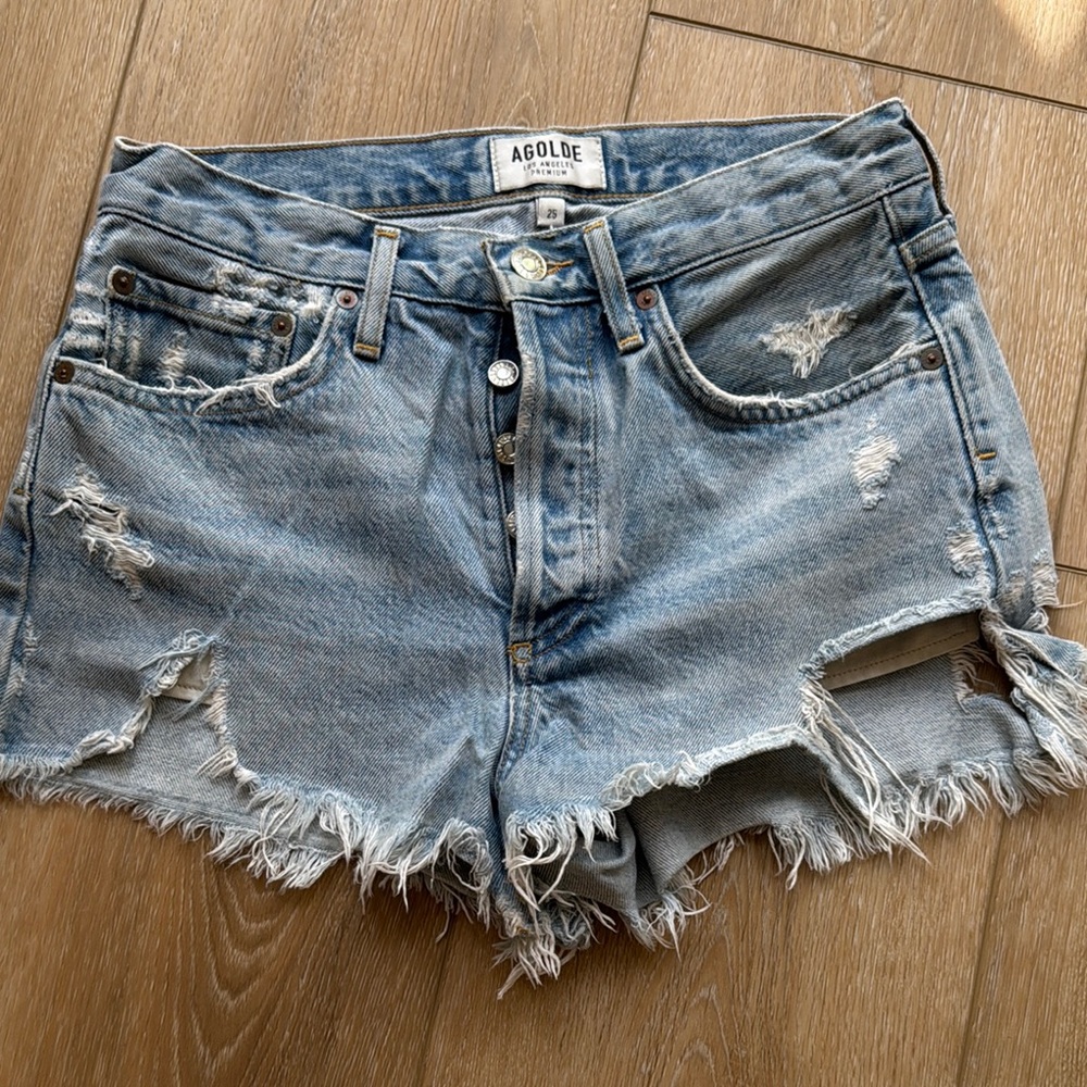 AGOLDE Parker Distressed Denim Shorts - Blue